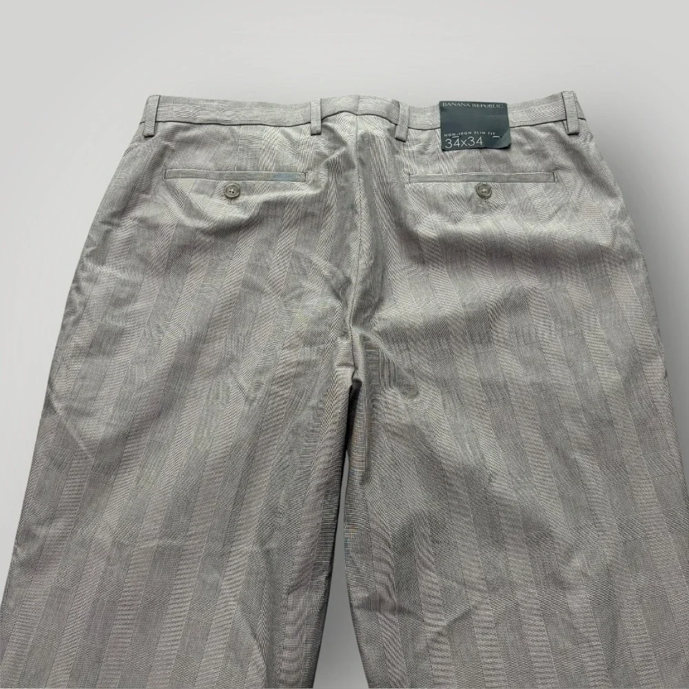 Banana Republic Pants Mens 34x34 Gray Plaid Non-Iron Slim Fit‎ Chino Straight